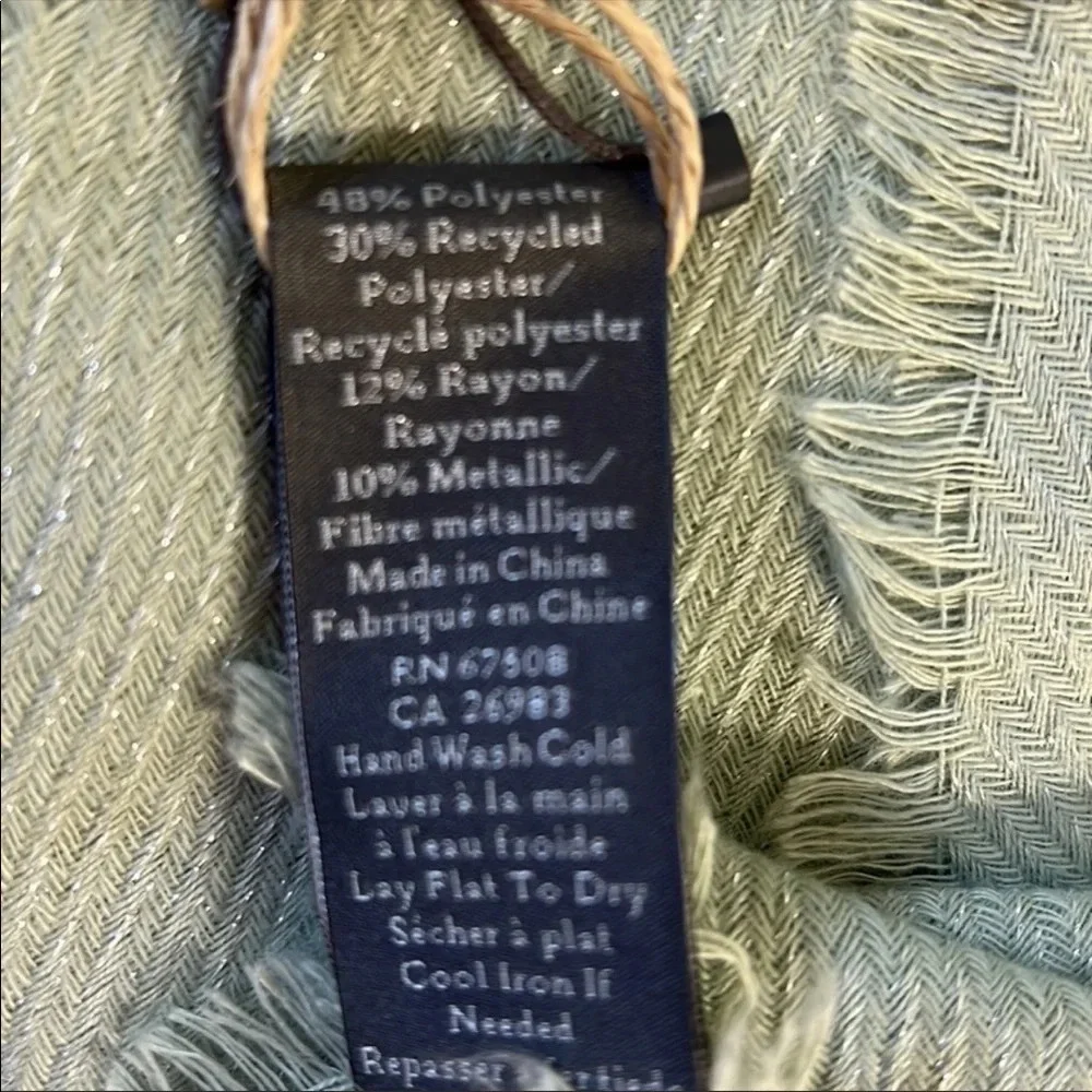 Vince Camuto scarf aqua with silver fibers & fringe hemlines.